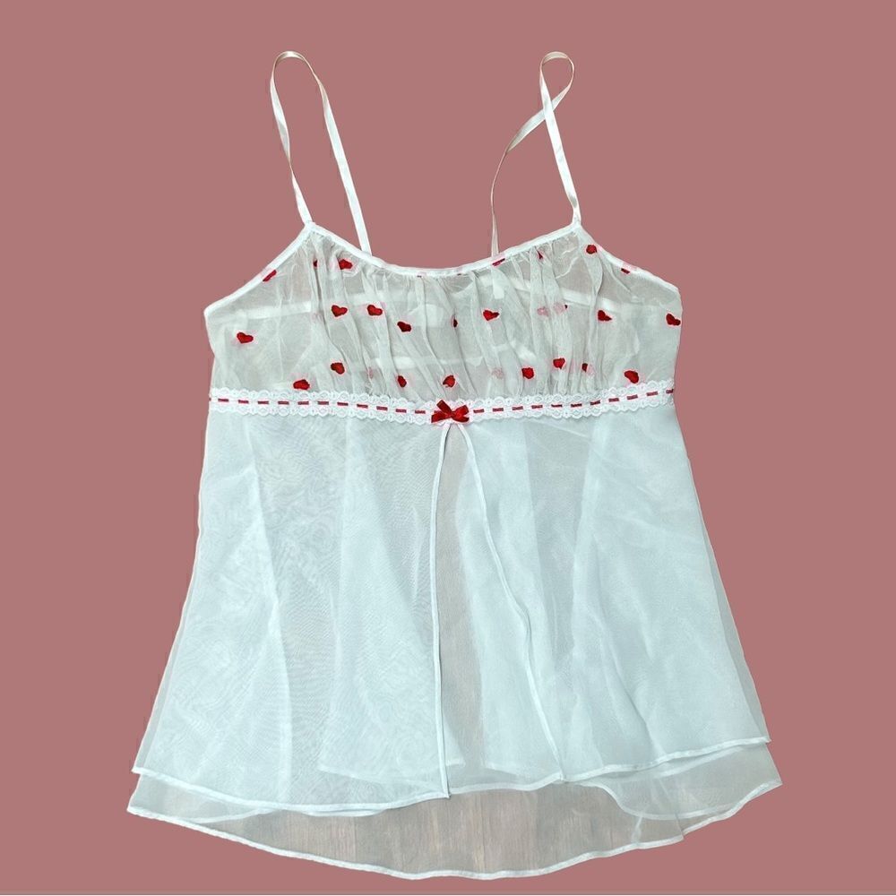Vintage White Chiffon Sweetheart Babydoll // lingerie coquette soft girl y2k